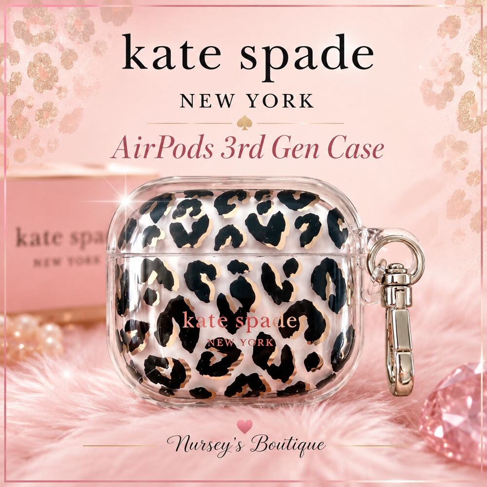 Kate Spade City Leopard AirPods 3rd Gen Case Black Gold NIB